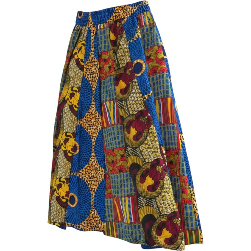 Jessica Taylor Womens Large African Wax Print Rayon Maxi Skirt Blue Patchwork